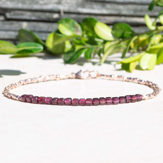 Rose Gold and Garnet Cube Beaded Bracelet