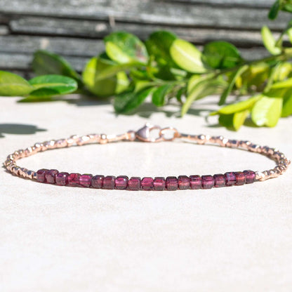 Rose Gold and Garnet Cube Beaded Bracelet