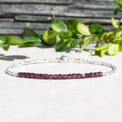 Garnet Cube Beaded Bracelet with Silver