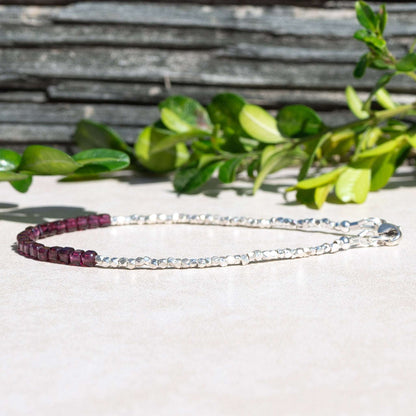 Garnet Cube Beaded Bracelet with Silver