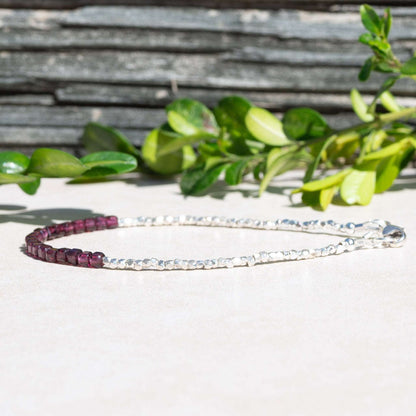 Garnet Cube Beaded Bracelet with Silver