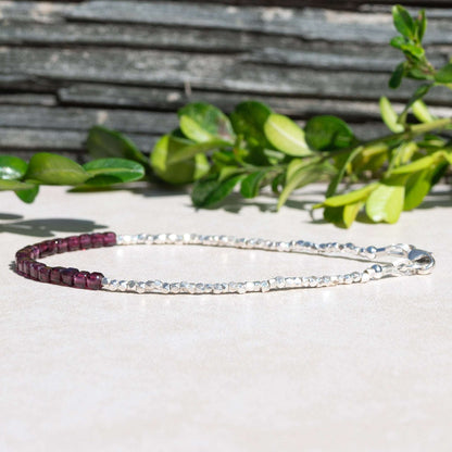 Garnet Cube Beaded Bracelet with Silver