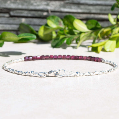 Garnet Cube Beaded Bracelet with Silver