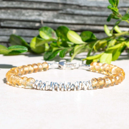 Natural Citrine November Birthstone Beaded Bracelet with Silver