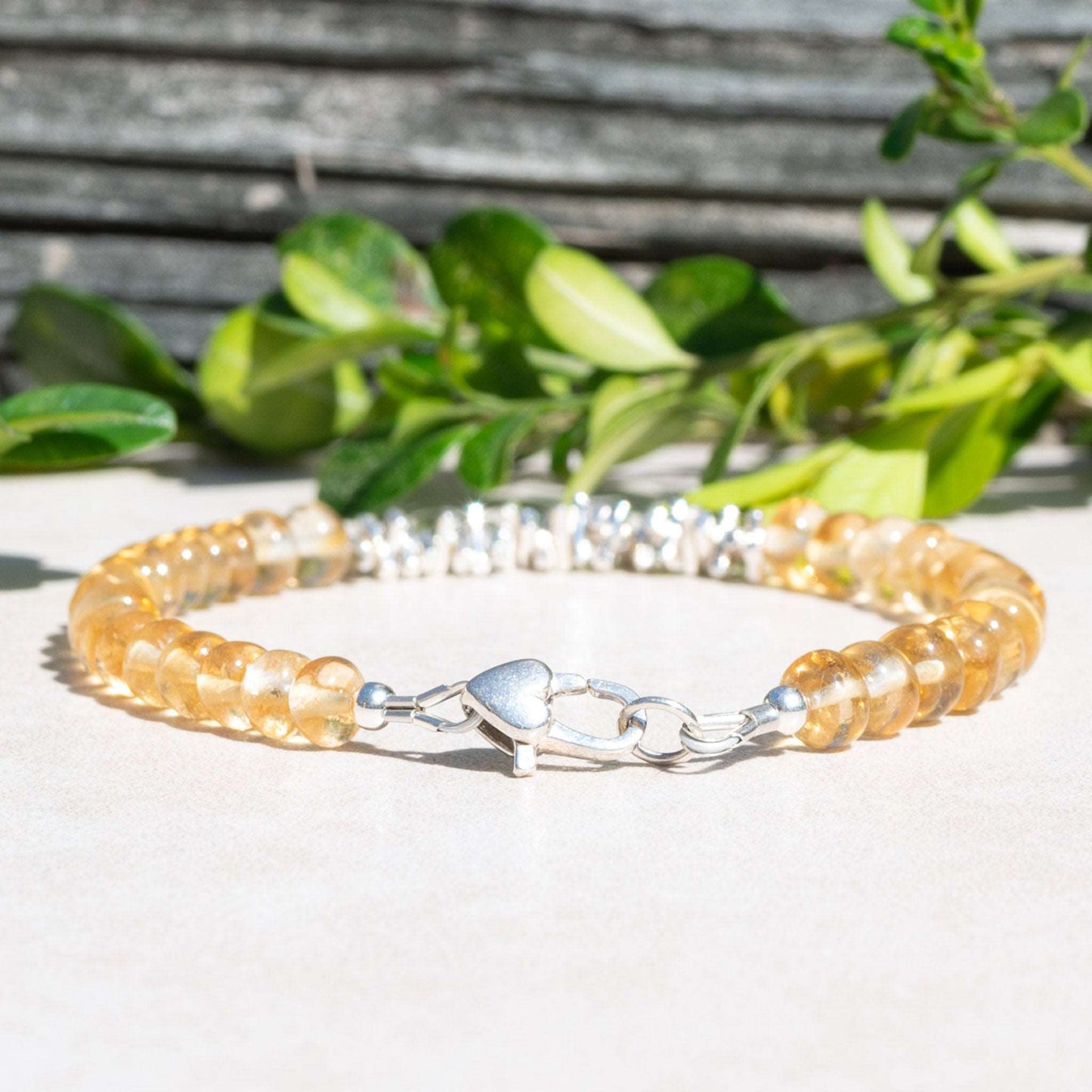 Natural Citrine November Birthstone Beaded Bracelet with Silver