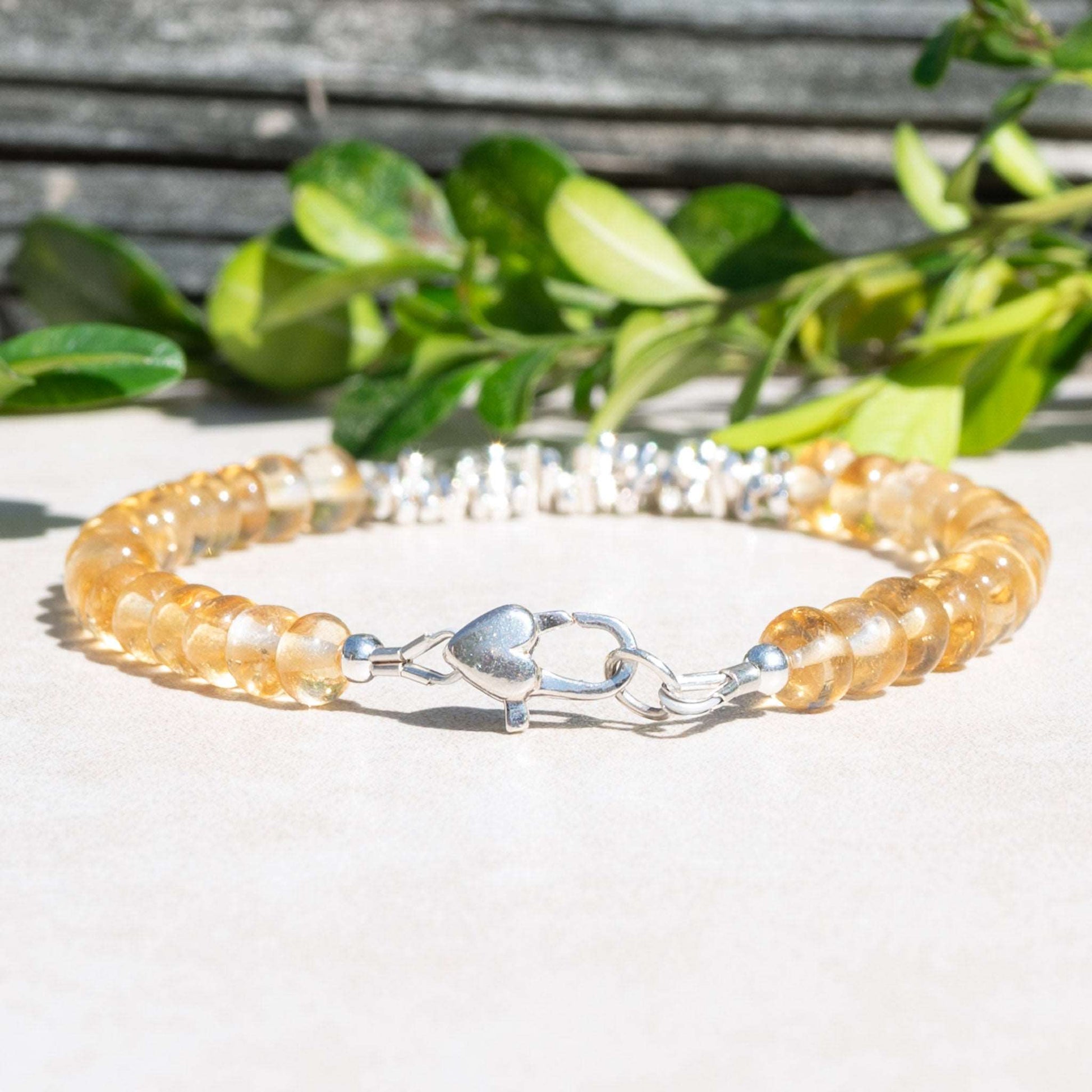 Natural Citrine November Birthstone Beaded Bracelet with Silver