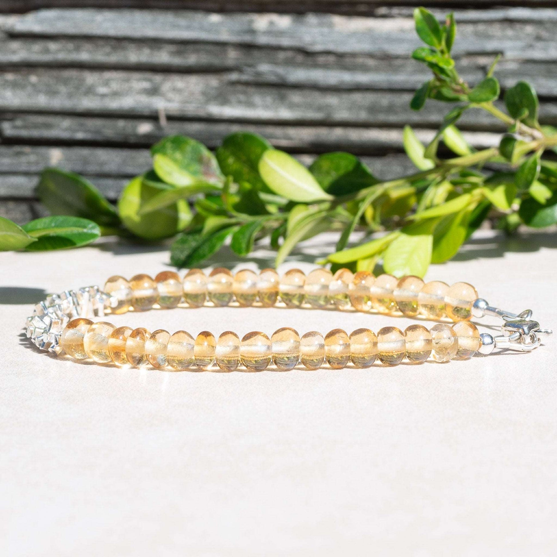 Natural Citrine November Birthstone Beaded Bracelet with Silver