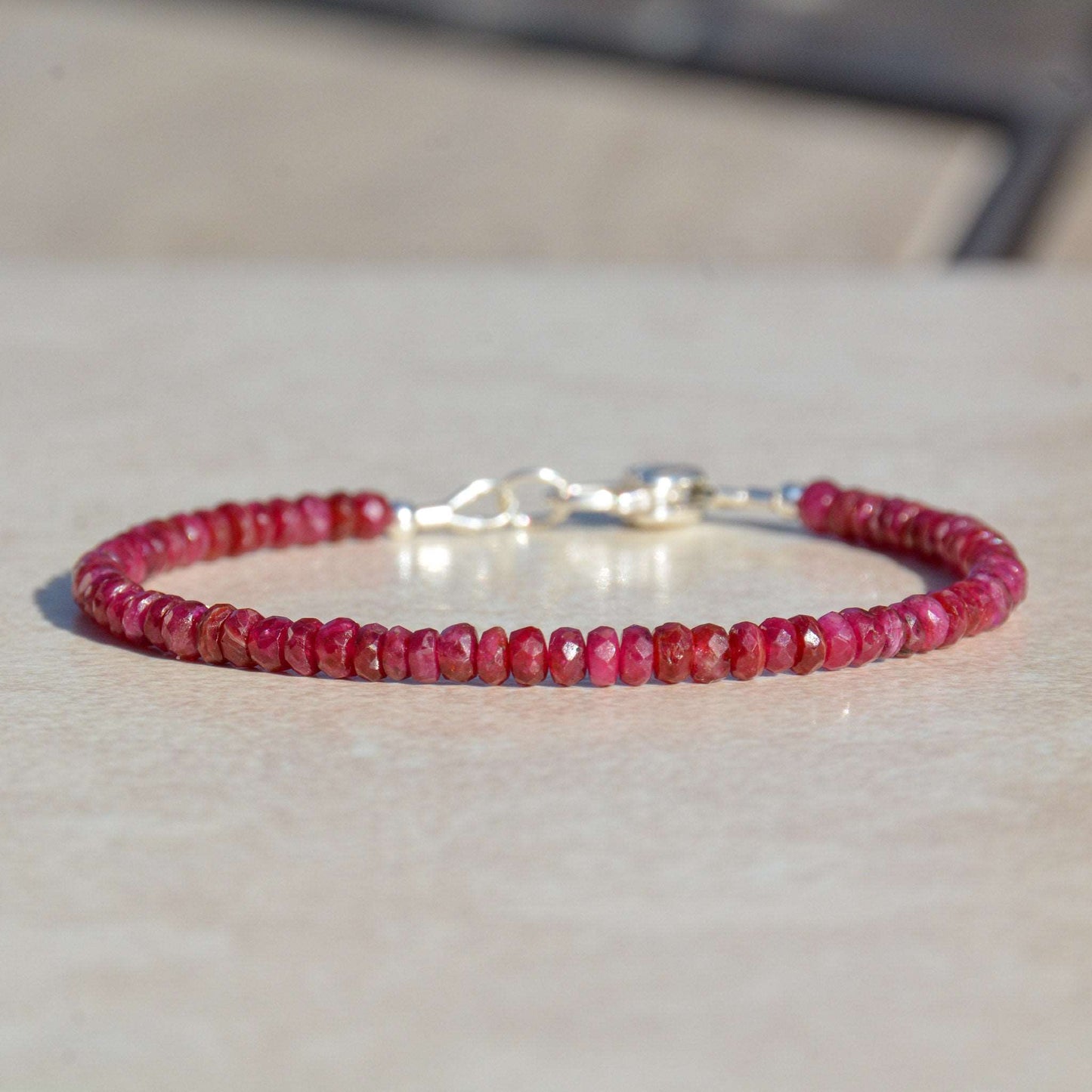 Red Ruby Gemstone Bracelet Handmade July Birthstone