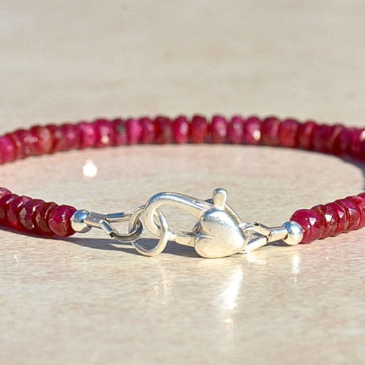 Red Ruby Gemstone Bracelet Handmade July Birthstone