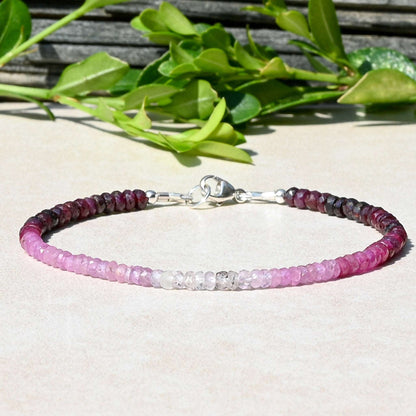 Ombre Natural Ruby Handmade Women's Gemstone Beaded Bracelet