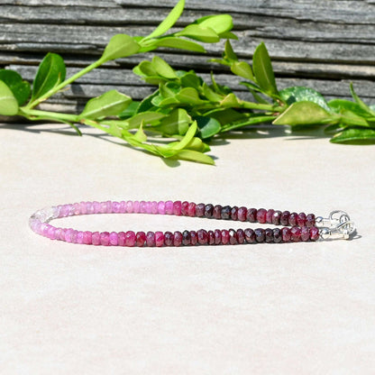 Ombre Natural Ruby Handmade Women's Gemstone Beaded Bracelet