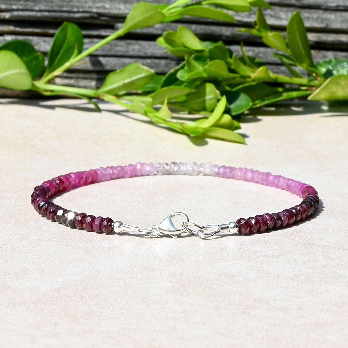 Ombre Natural Ruby Handmade Women's Gemstone Beaded Bracelet