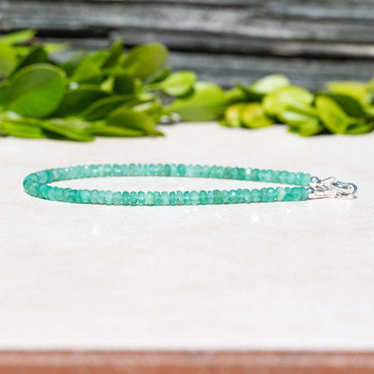 Women's Natural Green Emerald Beaded Gemstone Bracelet,  May Birthstone