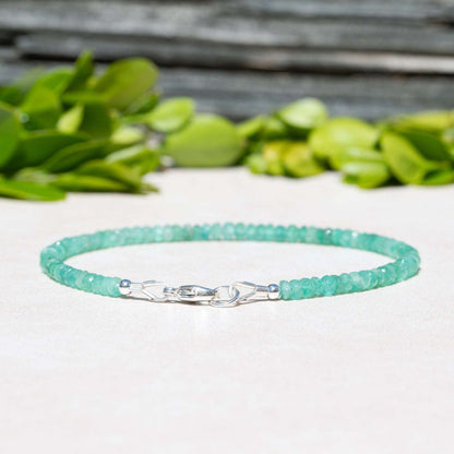 Women's Natural Green Emerald Beaded Gemstone Bracelet,  May Birthstone