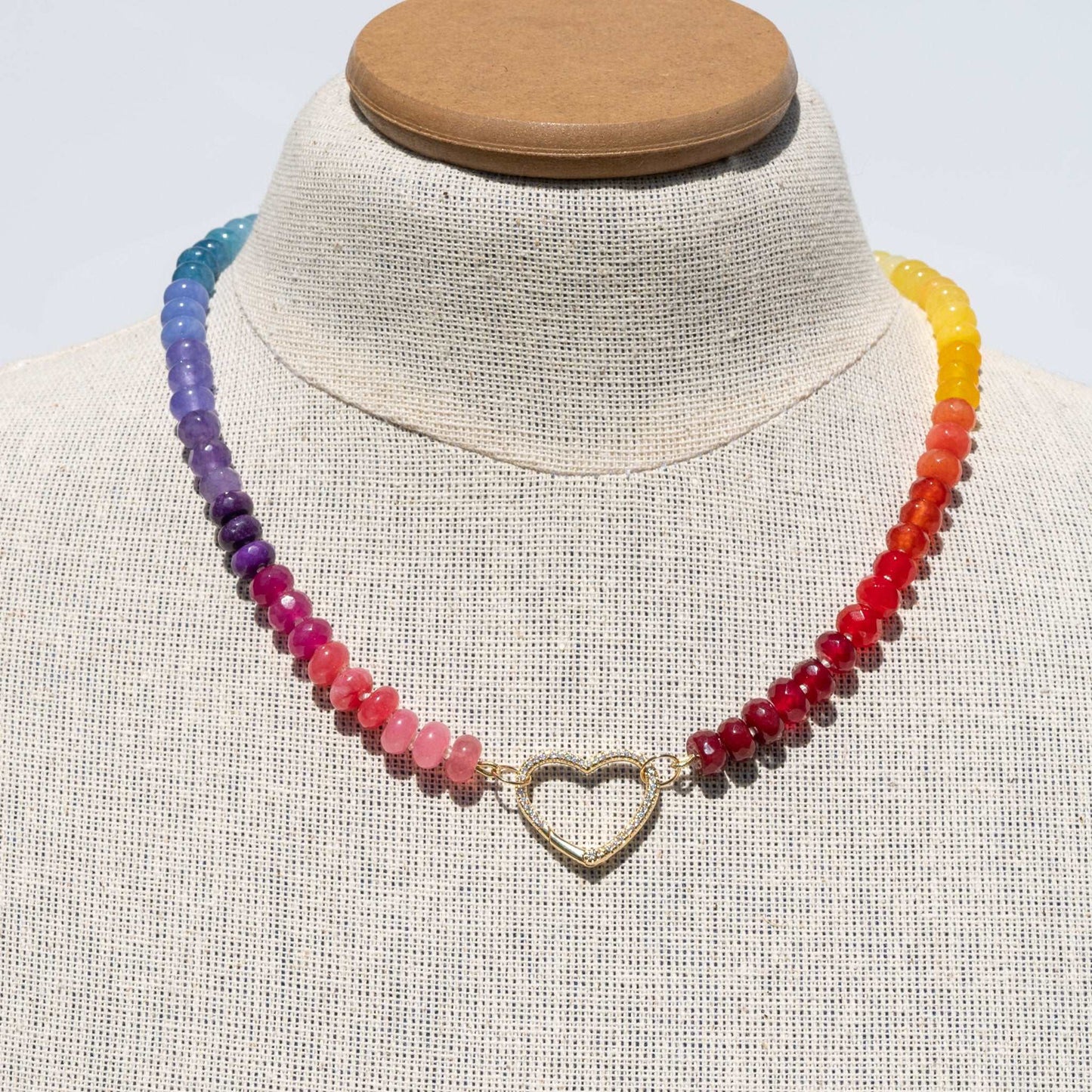 Rainbow Pride Hand Knotted Candy Necklace with Gold Filled Pave Enhancer/Lock