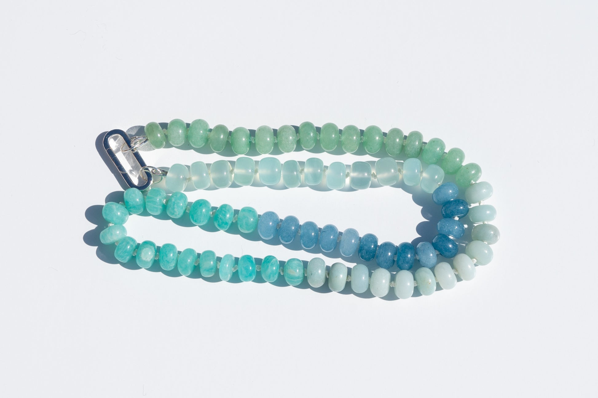 Triple Gemstone Aqua Chalcedony, Aventurine, and Amazonite Beaded Necklace