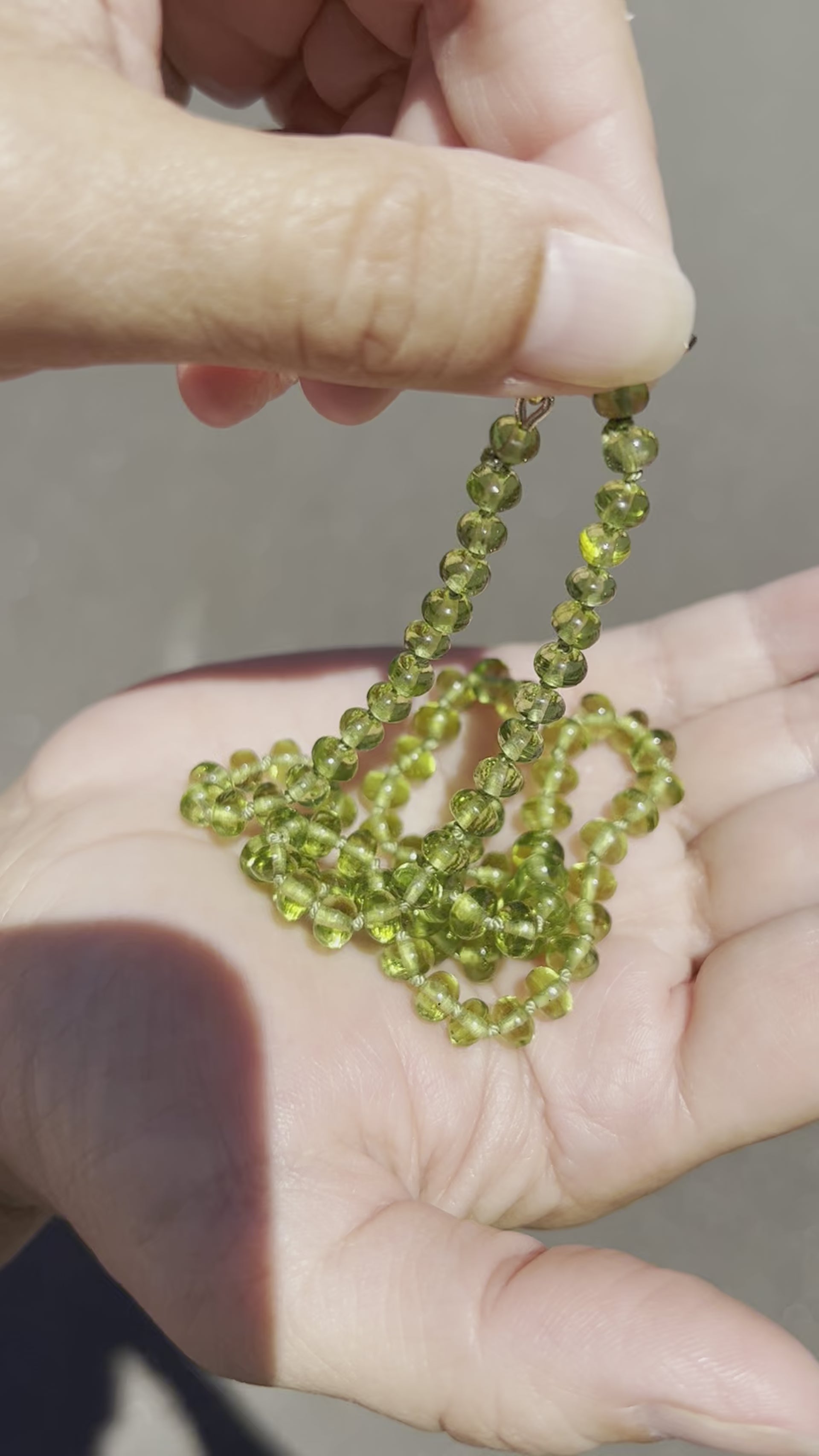 Peridot Beaded Necklace Hand Knotted on Silk