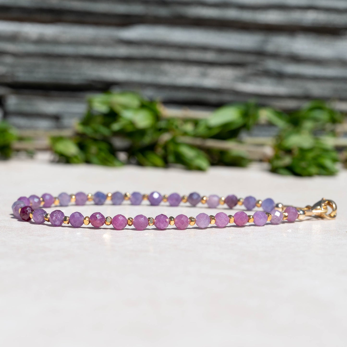 Blue Pink Ruby Handmade Gemstone Beaded Bracelet