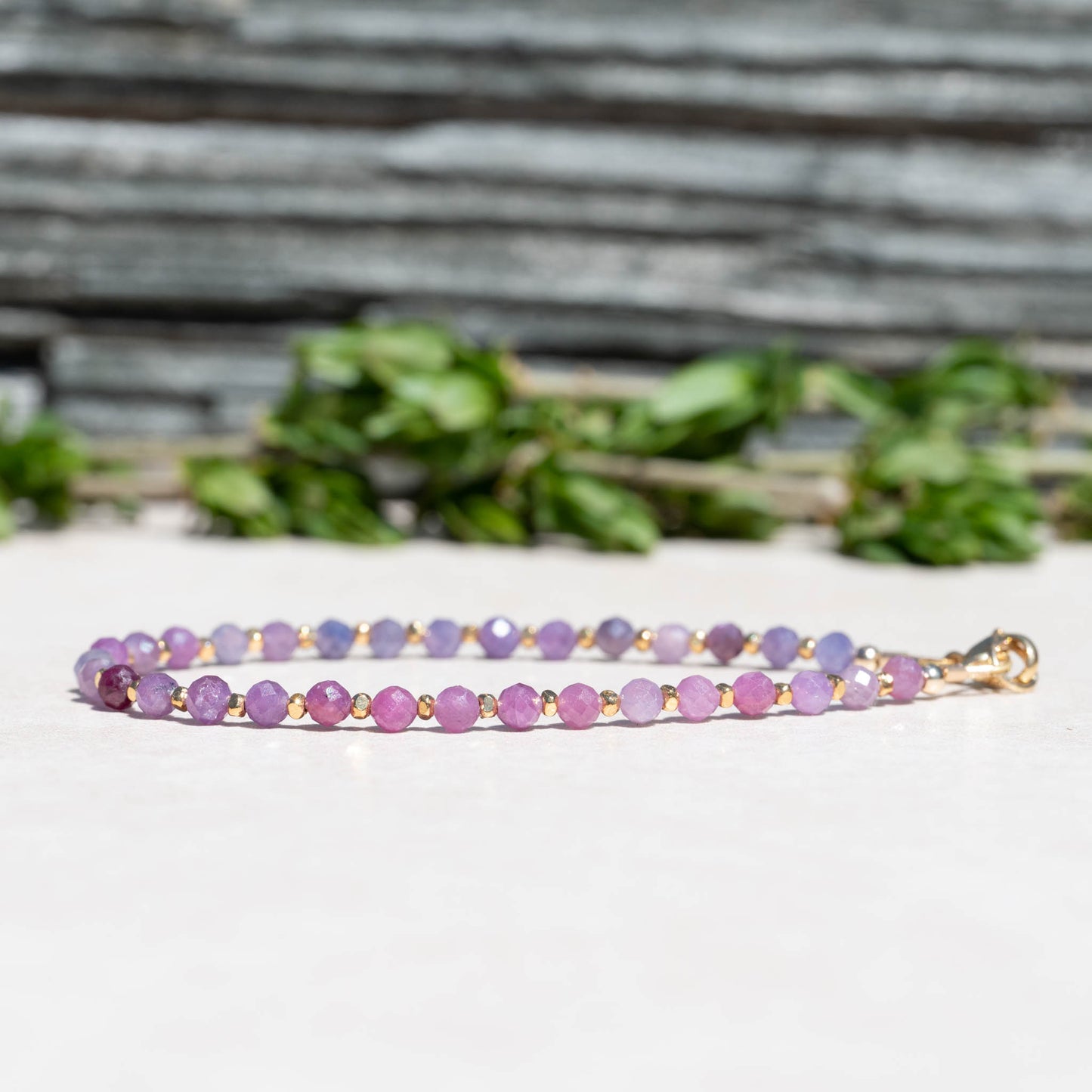 Blue Pink Ruby Handmade Gemstone Beaded Bracelet