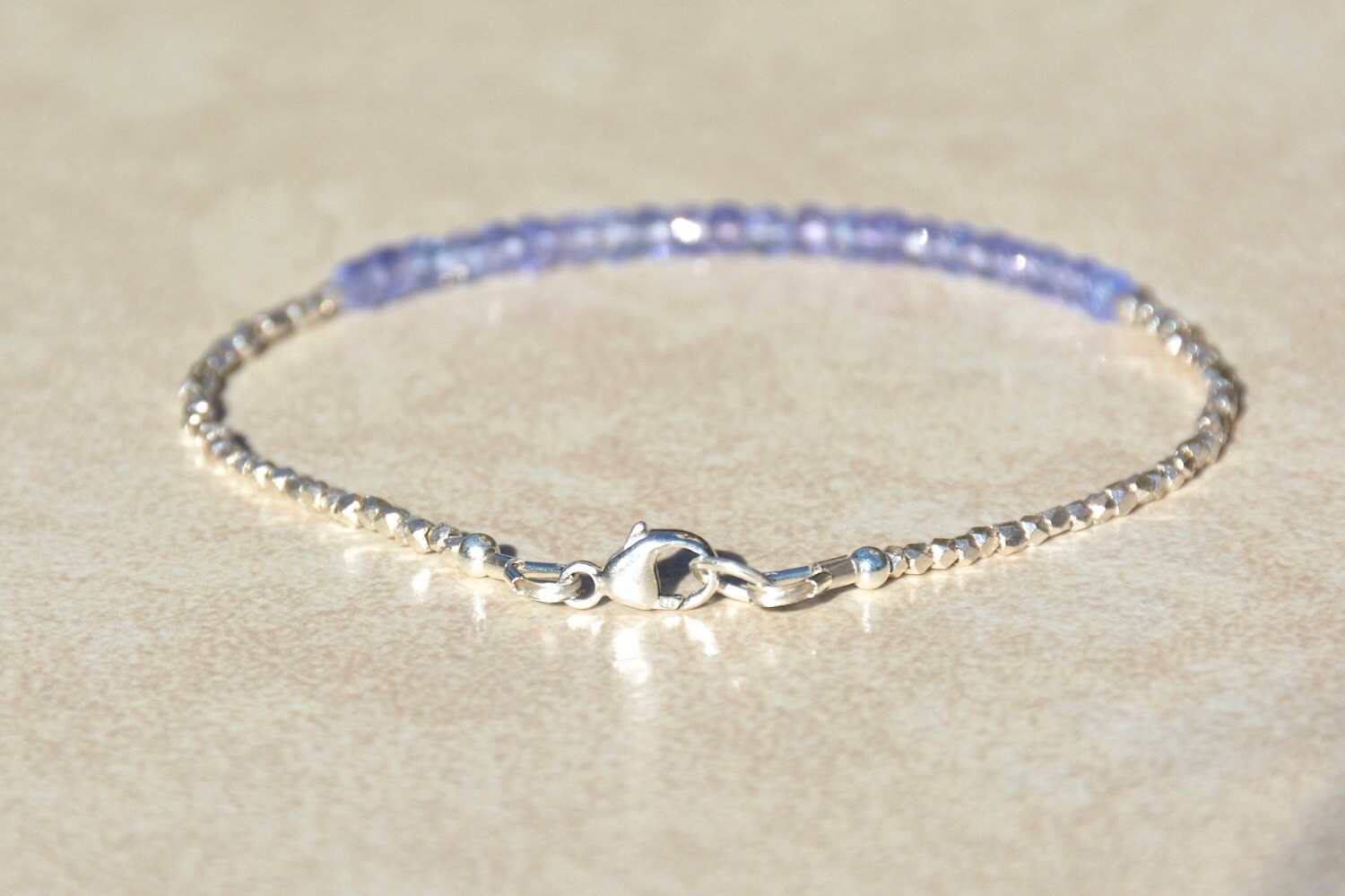 Tanzanite & Silver Beaded Gemstone Bracelet