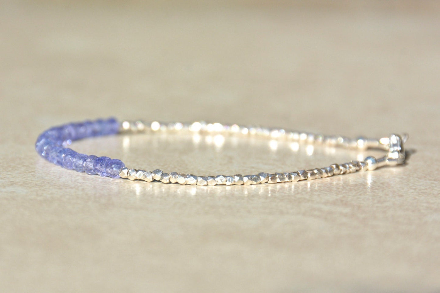 Tanzanite & Silver Beaded Gemstone Bracelet