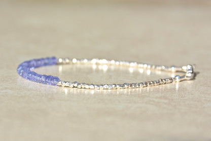 Tanzanite & Silver Beaded Gemstone Bracelet