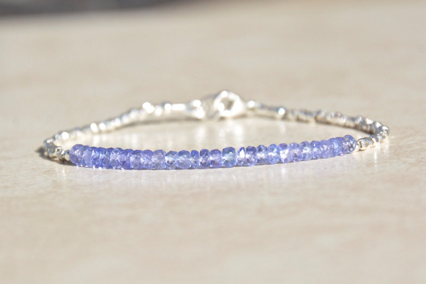 Tanzanite & Silver Beaded Gemstone Bracelet