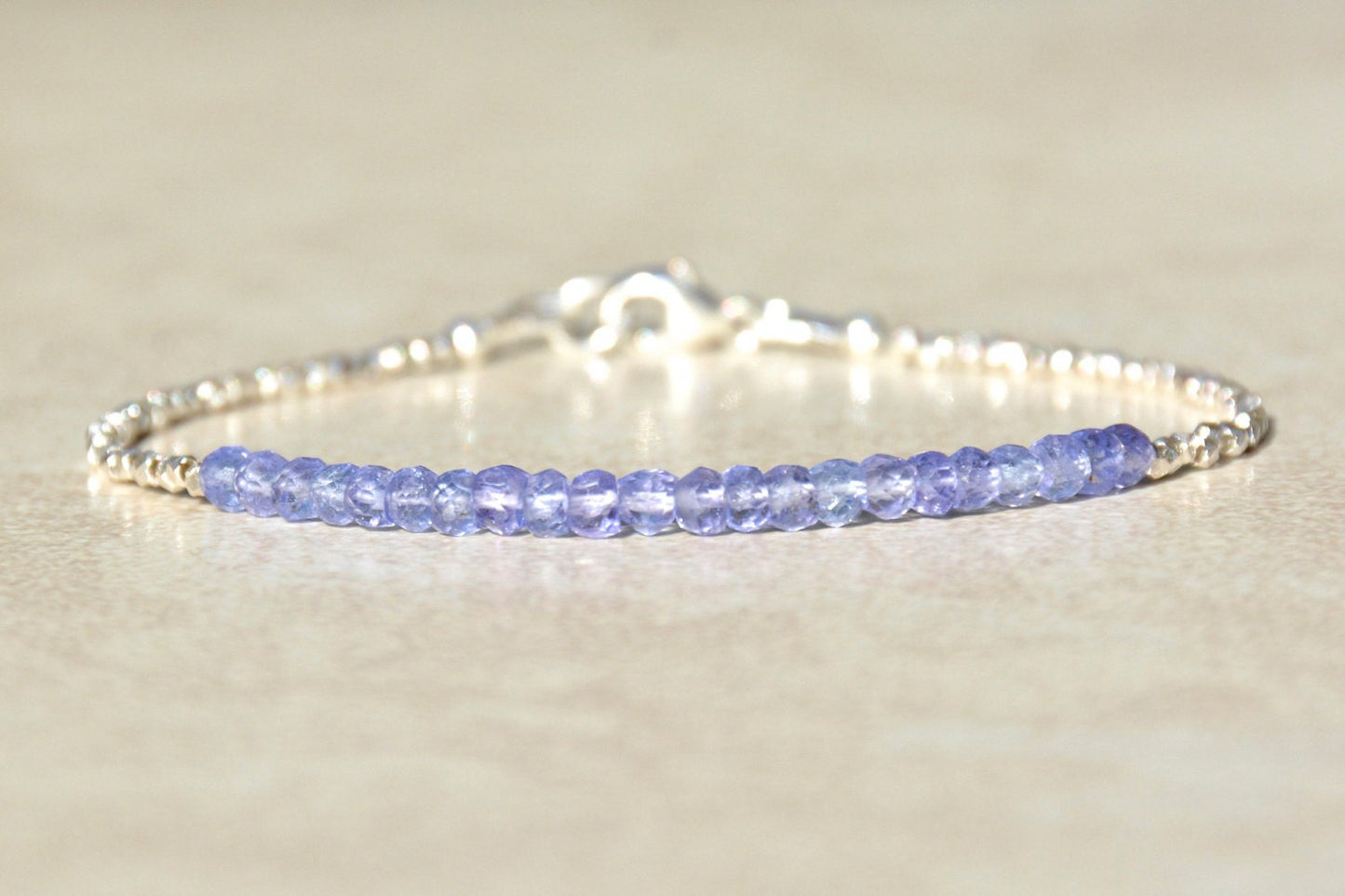 Tanzanite & Silver Beaded Gemstone Bracelet