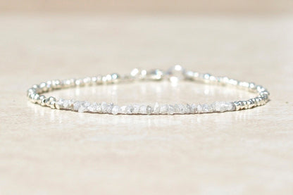 Raw Diamond and Sterling Silver Beaded Gemstone Bracelet Front2