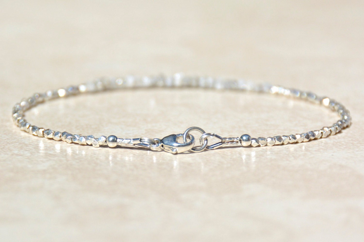 Raw Diamond and Sterling Silver Beaded Gemstone Bracelet Back