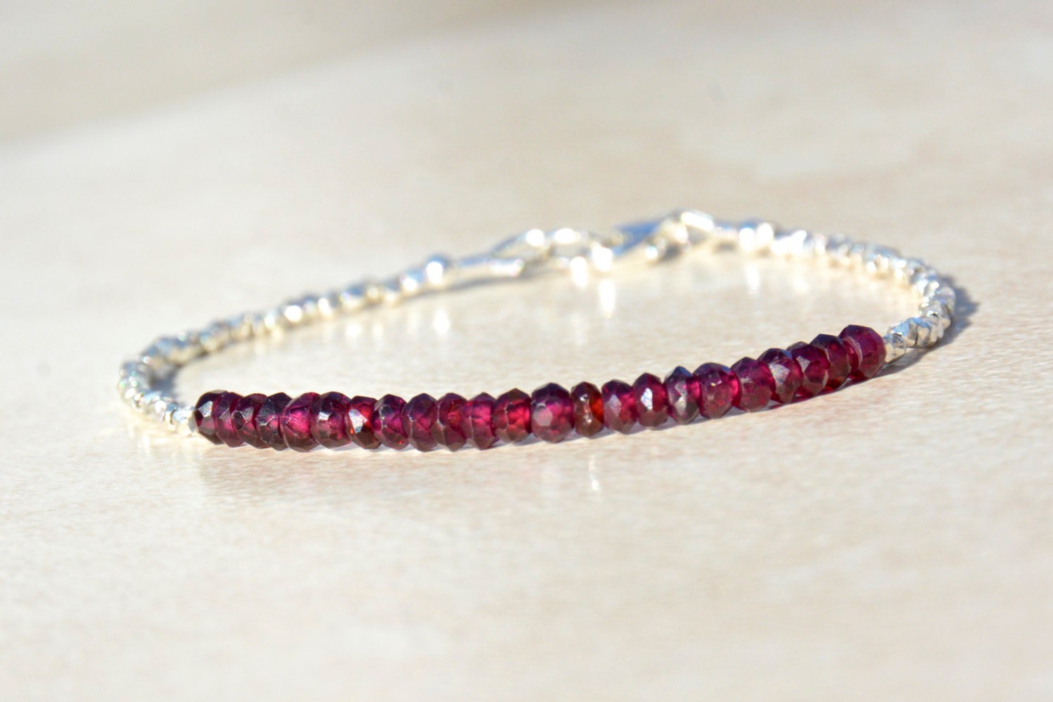 Garnet Beaded Bracelet with Karen Hill Tribe Silver