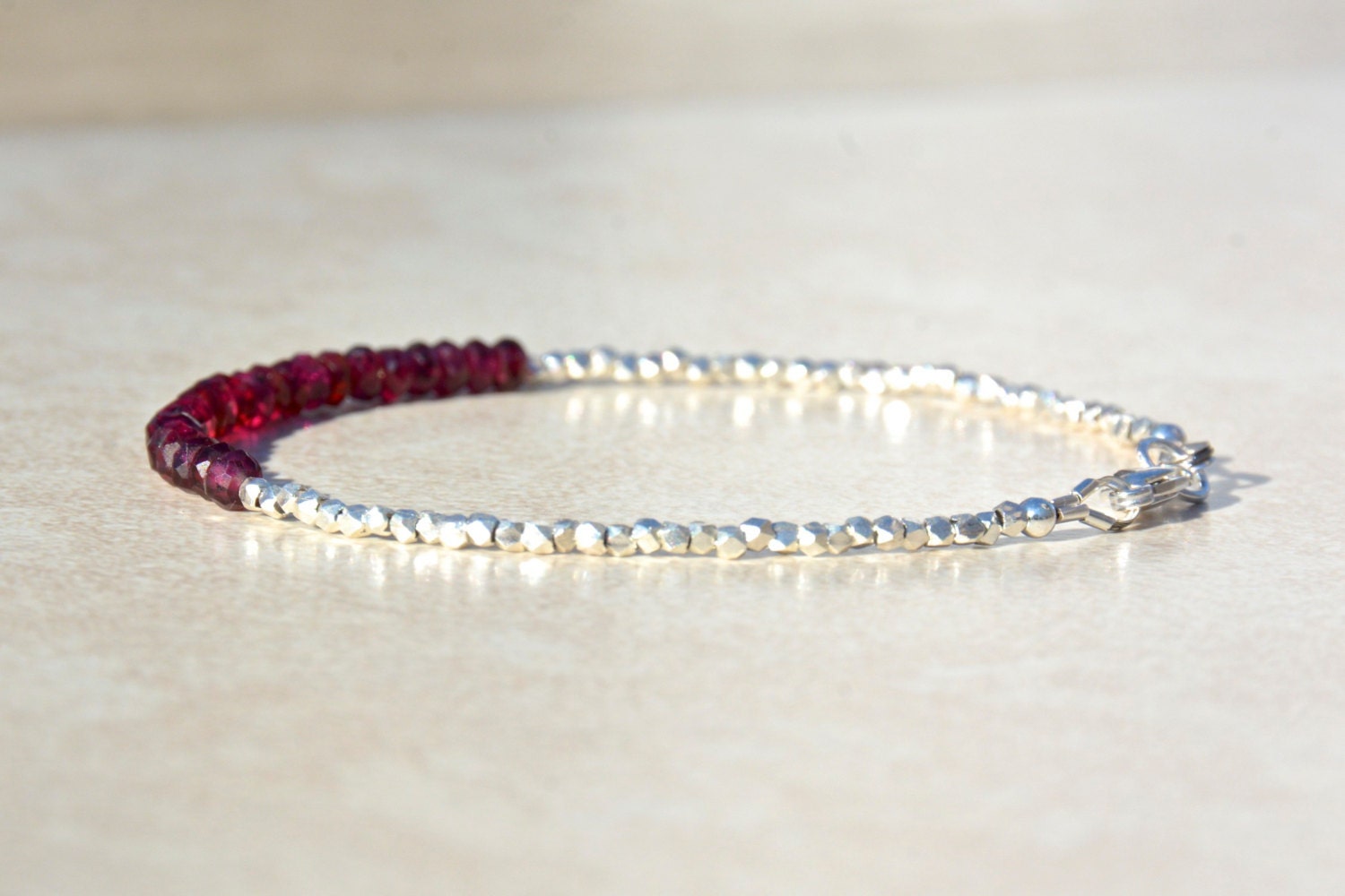 Garnet Beaded Bracelet with Karen Hill Tribe Silver