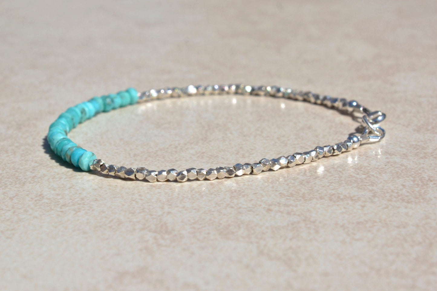 Turquoise and Karen Hill Silver Beaded Bracelet