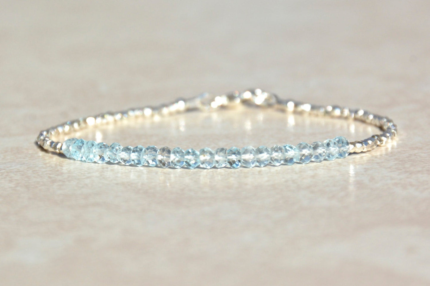 Aquamarine and Karen Hill Tribe Silver Gemstone Beaded Bracelet Front