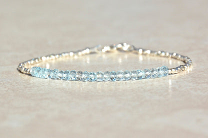 Aquamarine and Karen Hill Tribe Silver Gemstone Beaded Bracelet Front