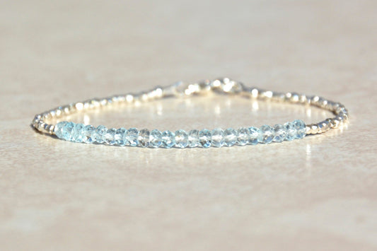 Aquamarine and Karen Hill Tribe Silver Gemstone Beaded Bracelet Front