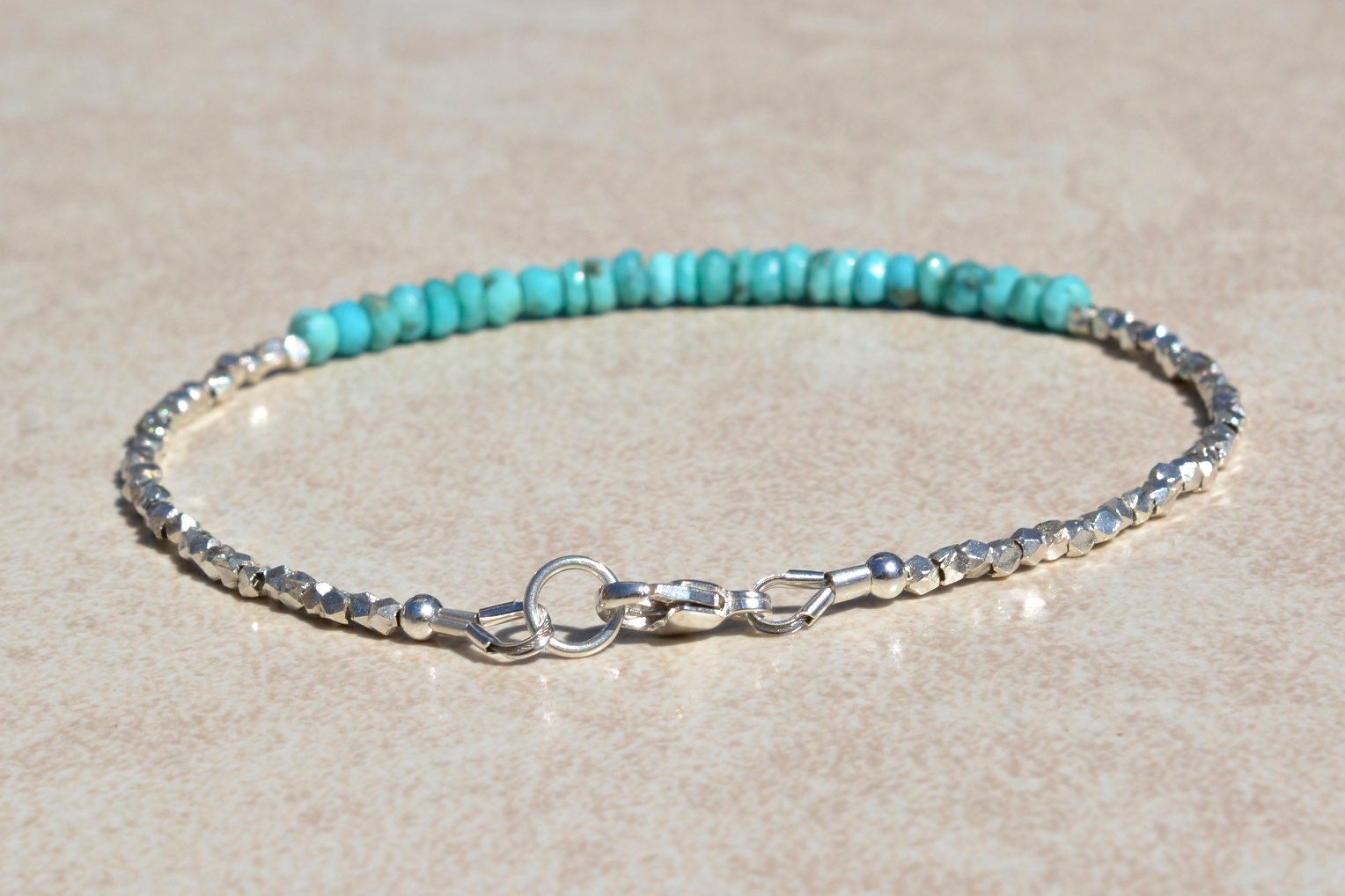 Turquoise and Karen Hill Silver Beaded Bracelet