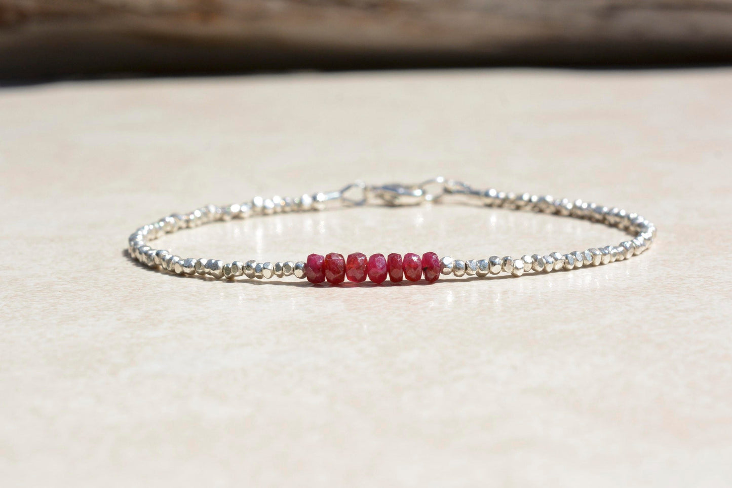 Ruby & Karen Hill Silver Beaded Bracelet - July Birthstone