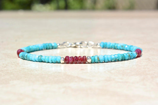 Turquoise and Ruby Beaded Bracelet