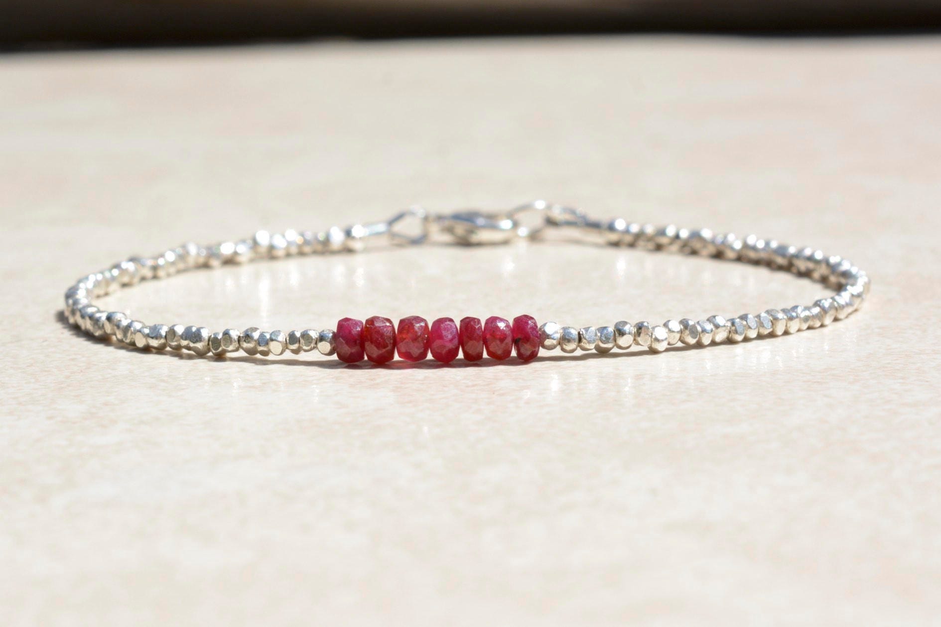 Ruby & Karen Hill Silver Beaded Bracelet - July Birthstone