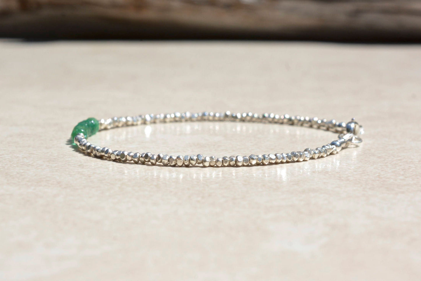 Zambian Emerald & Silver Beaded Bracelet