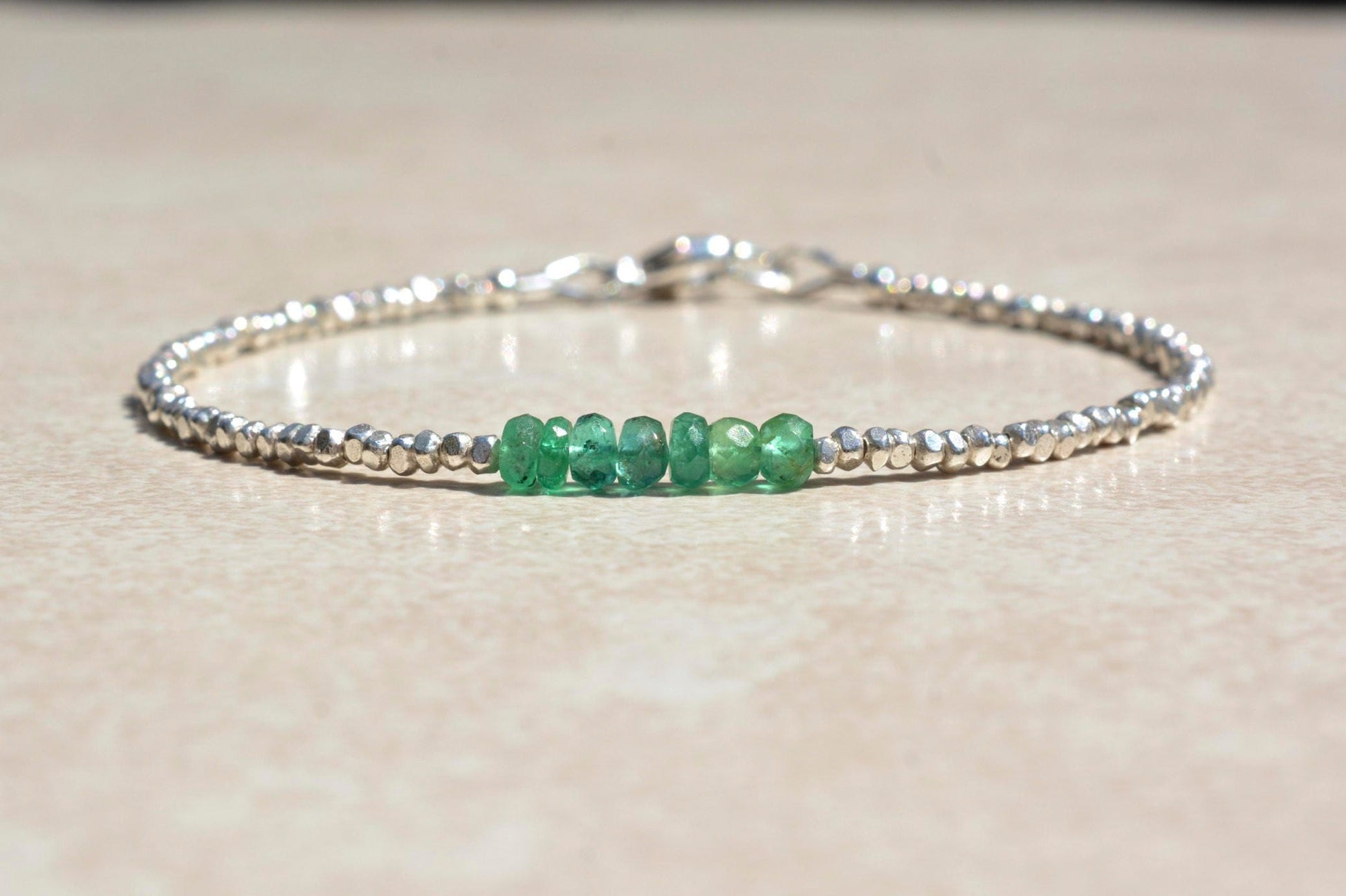 Zambian Emerald & Silver Beaded Bracelet