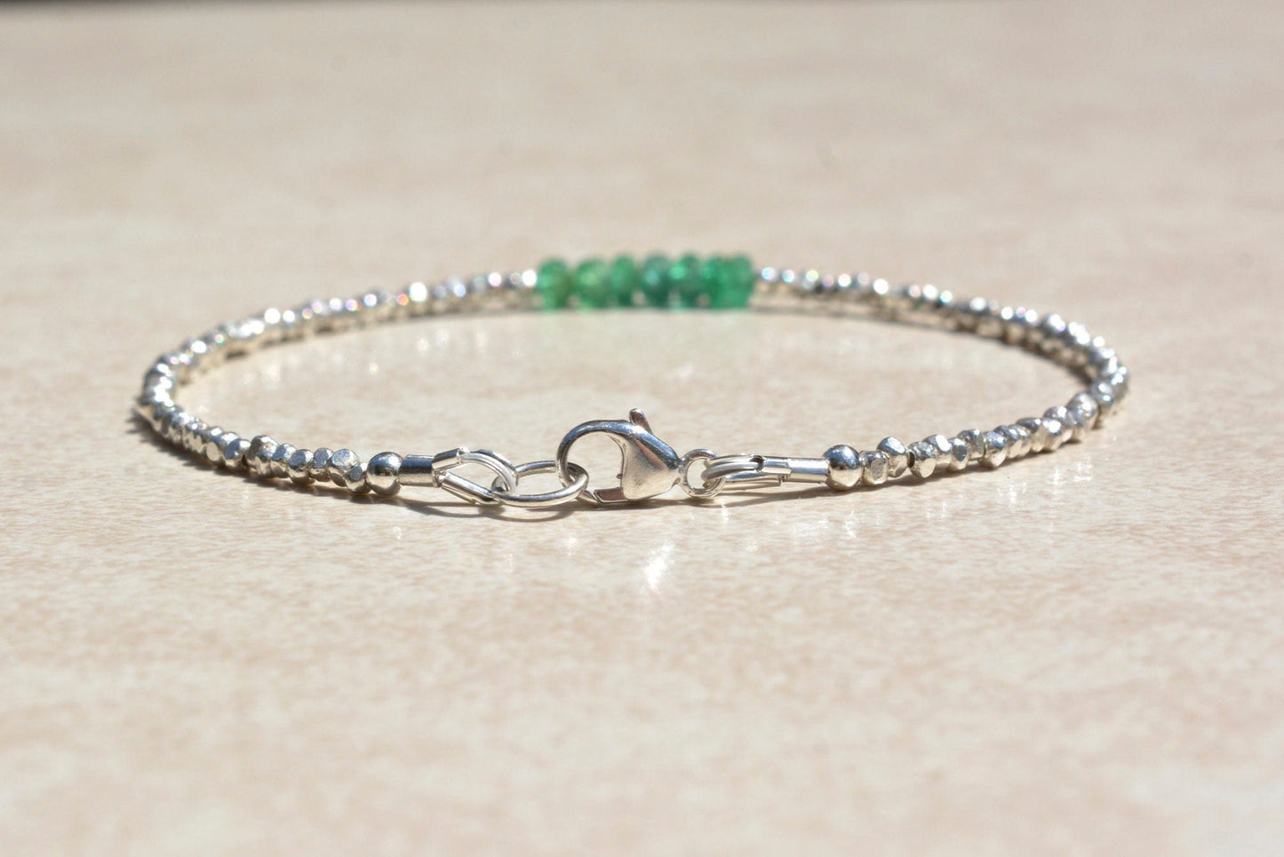 Zambian Emerald & Silver Beaded Bracelet