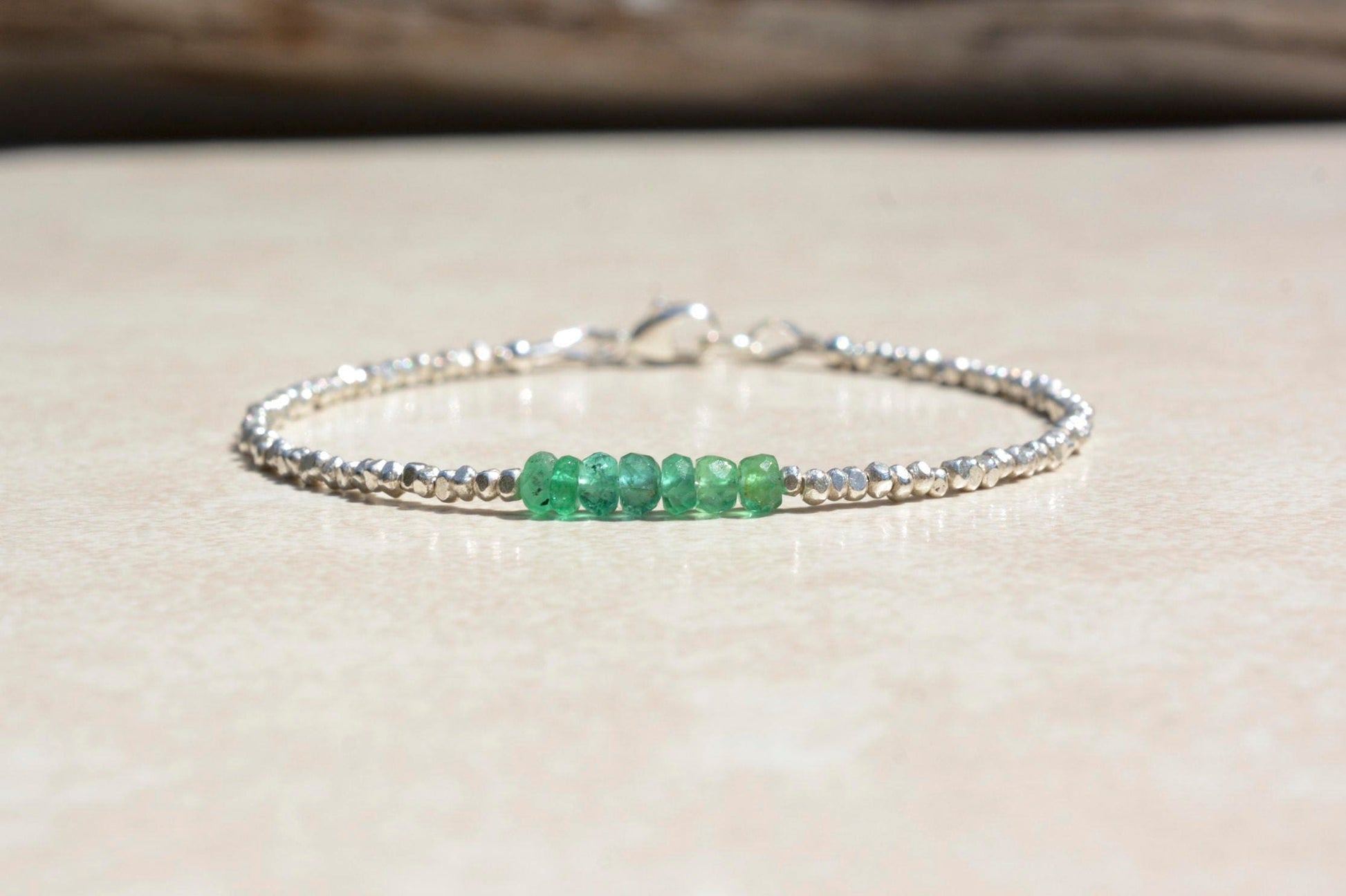 Zambian Emerald & Silver Beaded Bracelet