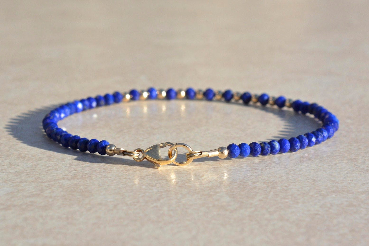 Lapis Beaded Gemstone Bracelet with Gold or Silver Finishing