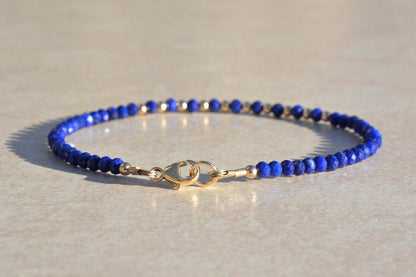 Lapis Beaded Gemstone Bracelet with Gold or Silver Finishing