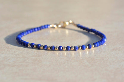 Lapis Beaded Gemstone Bracelet with Gold or Silver Finishing