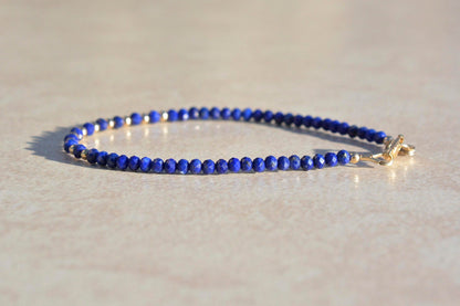 Lapis Beaded Gemstone Bracelet with Gold or Silver Finishing