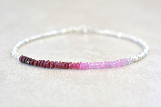 Ombre Shaded Ruby Beaded Bracelet | July Birthstone