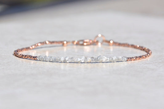 Raw Diamond Bracelet with Rose Gold Beads